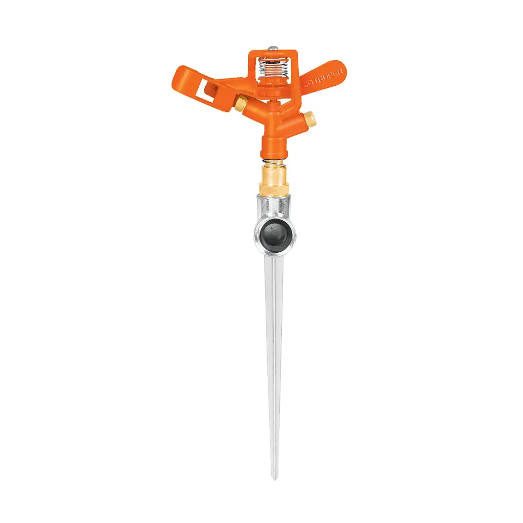 Aspersor metalico doble chorro 1 via y estaca de 11", Truper