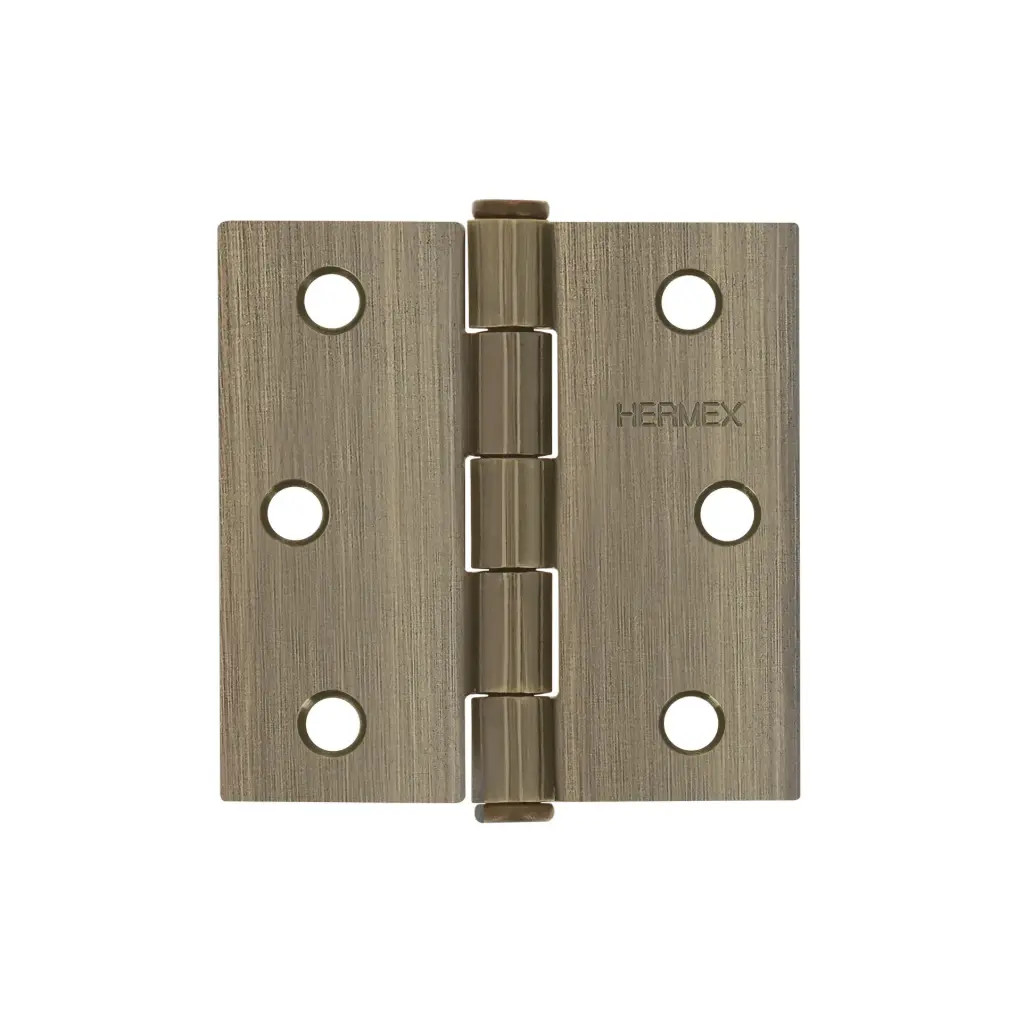 Bisagra cuadrada 2-1/2", acero latonado antiguo, plana, Hermex