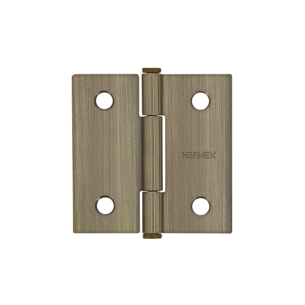 Bisagra cuadrada 2", acero latonado antiguo, plana, Hermex