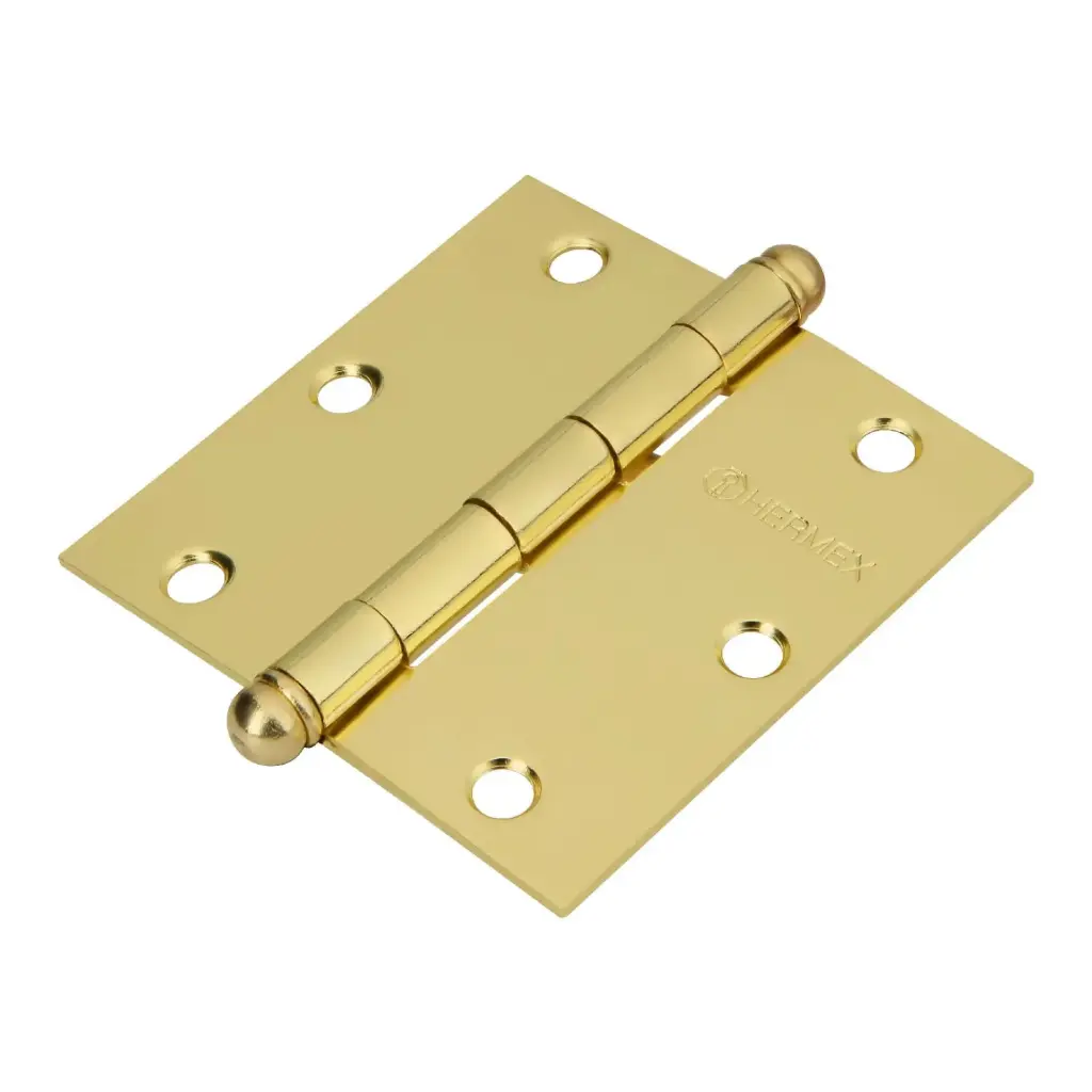 Bisagra cuadrada 3-1/2", acero latonado, redonda, Hermex