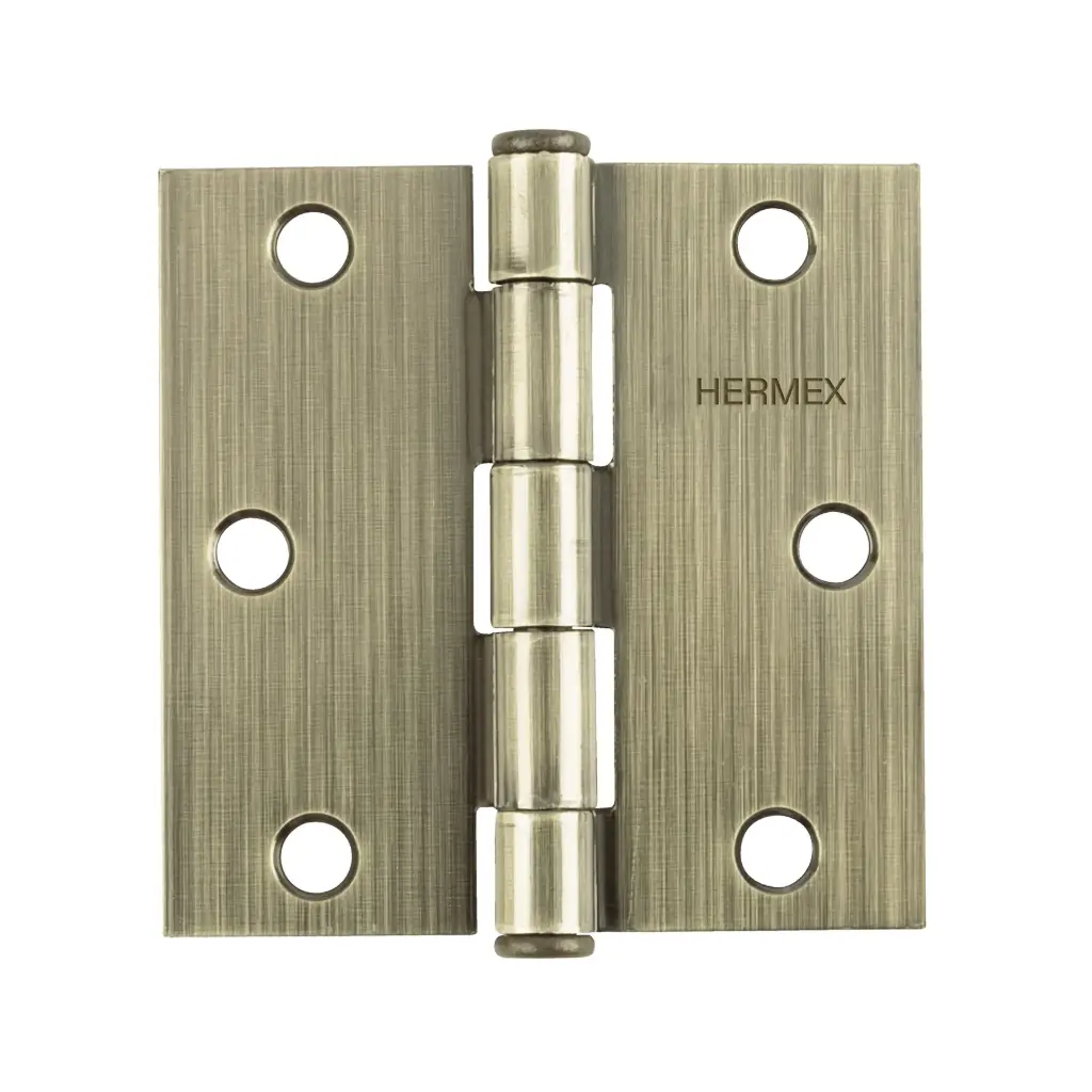 Bisagra cuadrada 3", acero latonado antiguo, plana, Hermex