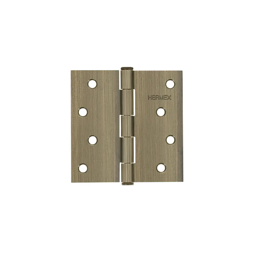 Bisagra cuadrada 4", acero latonado antiguo, plana, Hermex