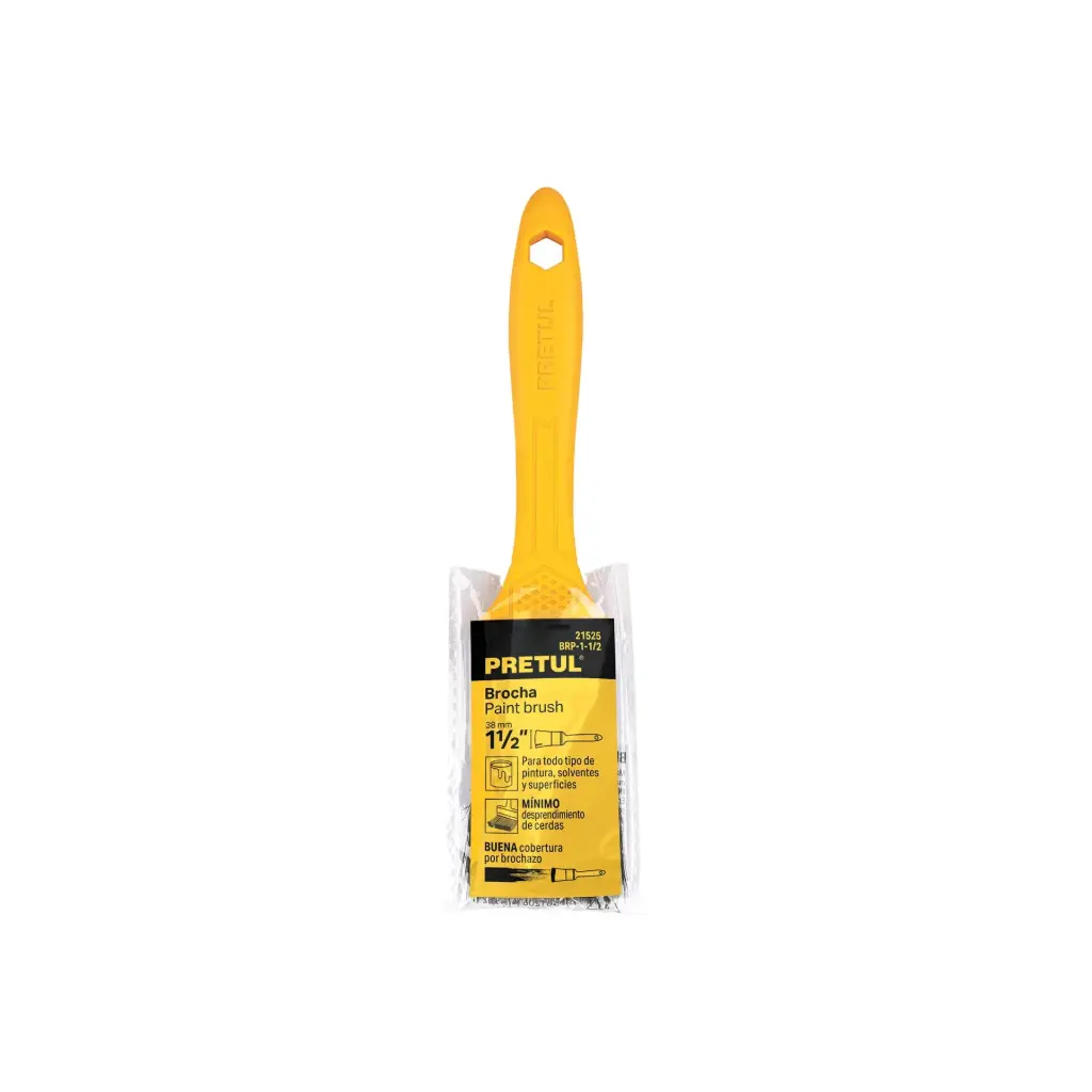 [21525] Brocha usos generales mango plastico 100% cerda natural 1 1/2", Pretul