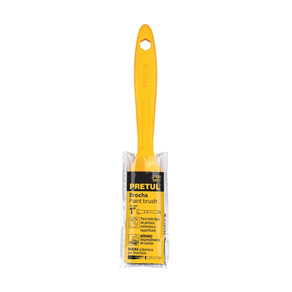 [21524] Brocha usos generales mango plastico 100% cerda natural 1", Pretul