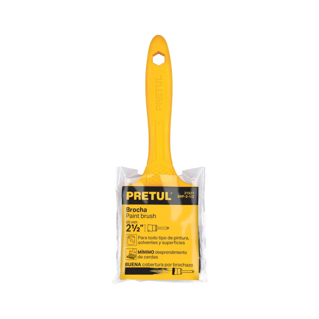 Brocha usos generales mango plastico 100% cerda natural 2 1/2", Pretul