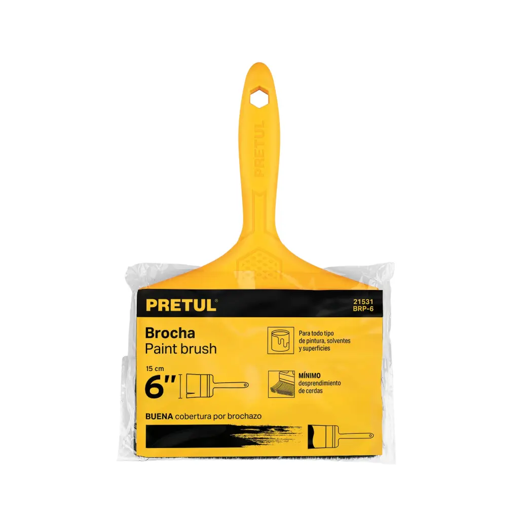 Brocha usos generales mango plastico 100% cerda natural  6", Pretul