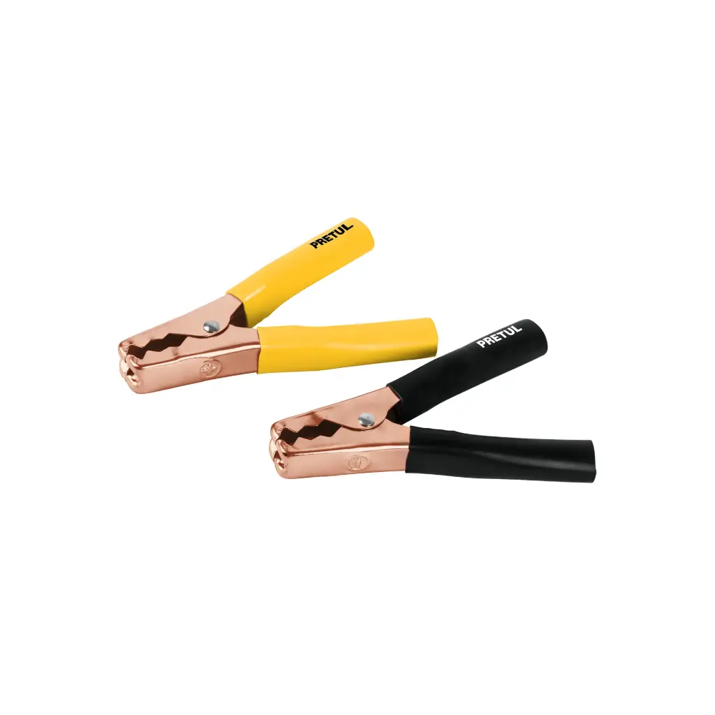 [20123] Caballete con 2 cocodrilos para cables pasa corriente, Pretul