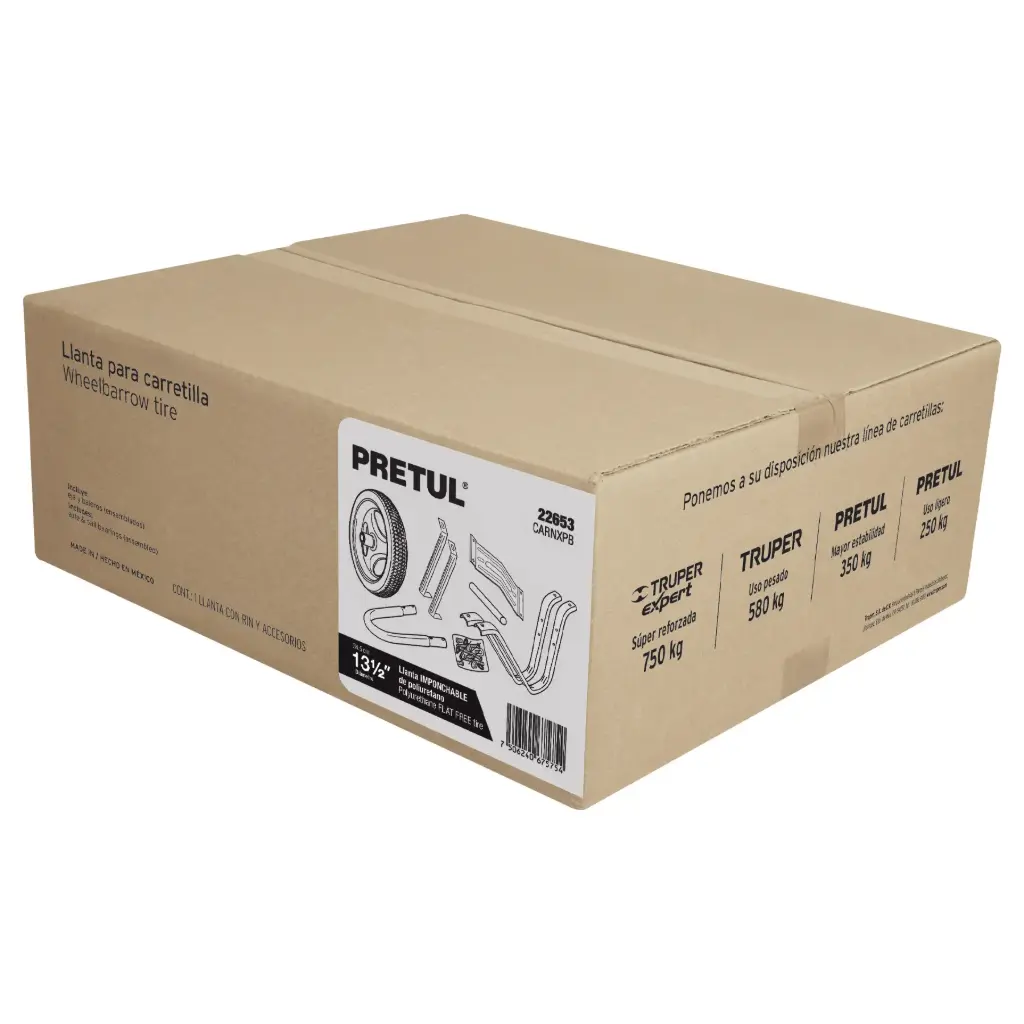 Caja c/accesorios y llanta imponchable14"p/carretilla, Pretul
