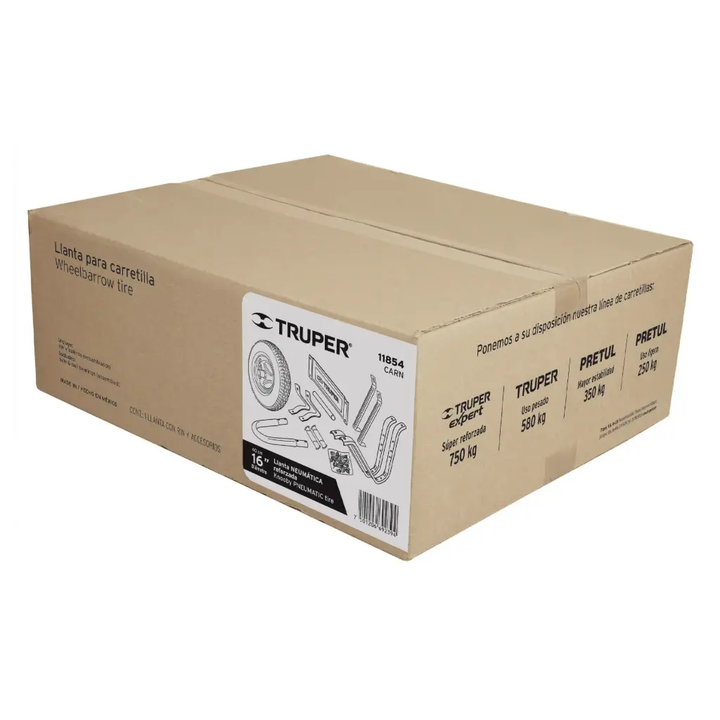 Caja con  accesorios y llanta reforzada 16" para carretilla, Truper