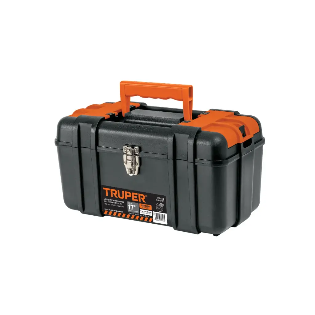 Caja p/herramienta 17" con compartimentos, broches metálicos, Truper