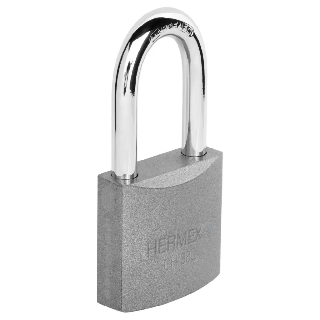 [43323] Candado de hierro 38 mm arco largo en caja, Hermex