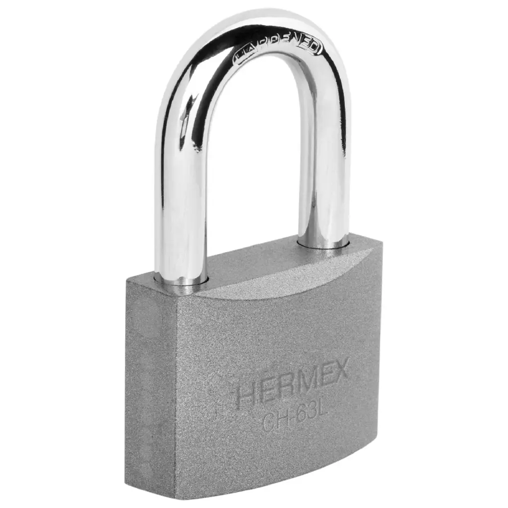 [43802] Candado de hierro 63 mm arco largo en caja, Hermex