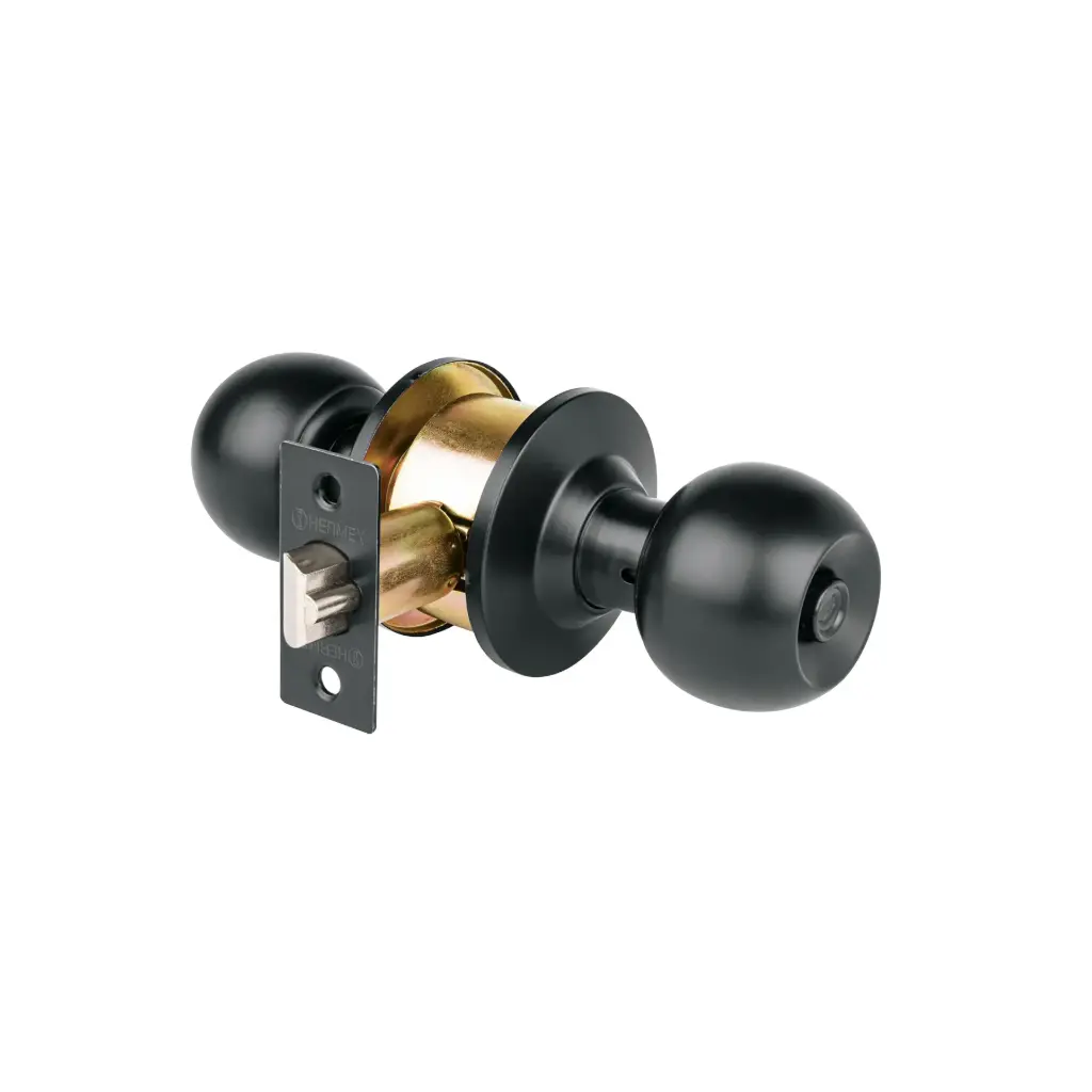 [47910] Cerradura pomo, negro, esfera, recámara, Truper Hermex