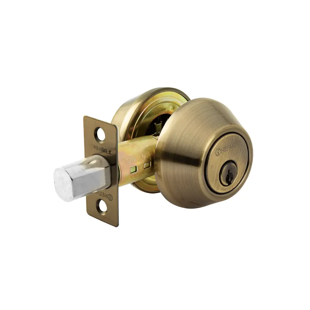 [23612] CERO-22P Cerrojo latón antiguo, llave-llave, Hermex Basic