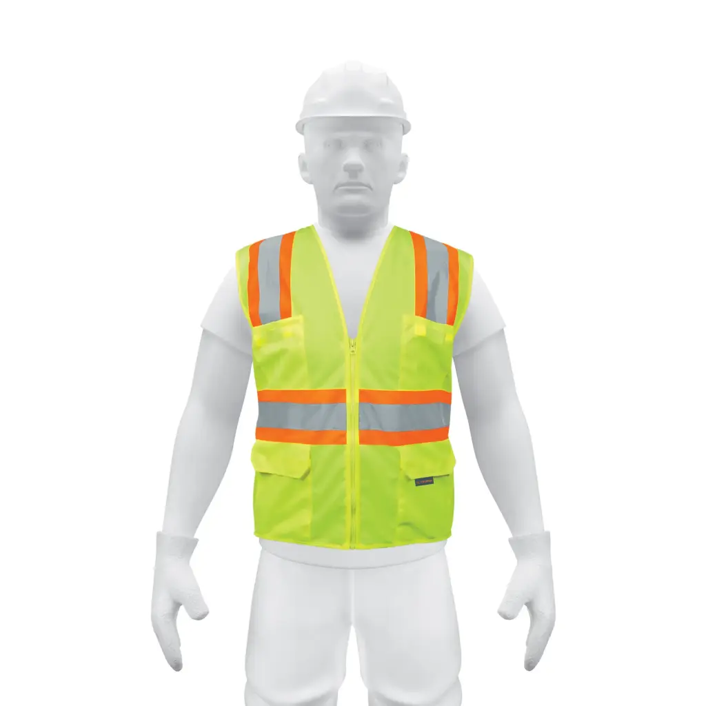 [13476] Chaleco de seguridad verde max visibilidad y 6 bolsas