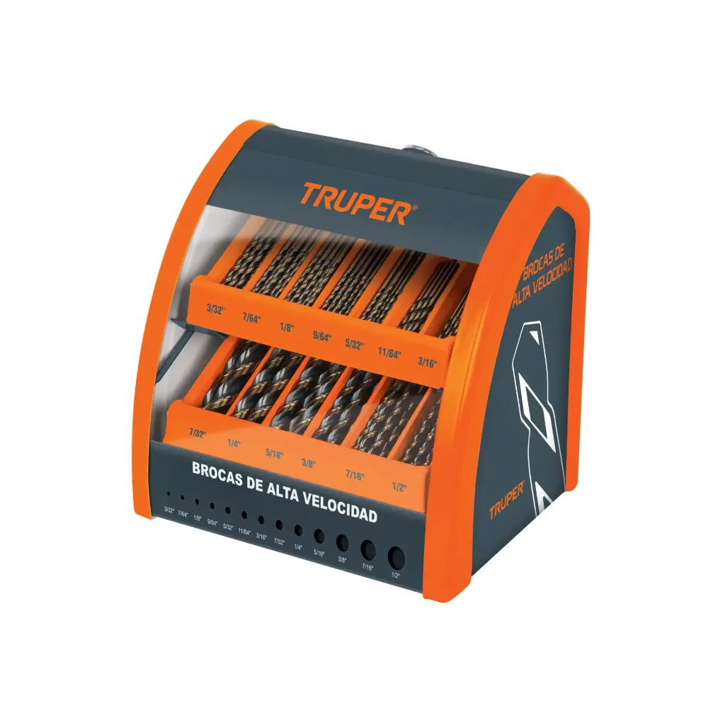 Despachador 13 compartimentos para brocas HSS con producto, Truper