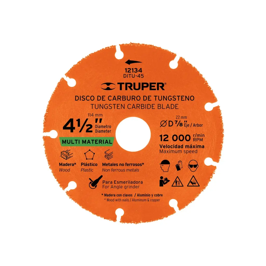 Disco de carburo de Tungsteno 4-1/2", multiusos, Truper