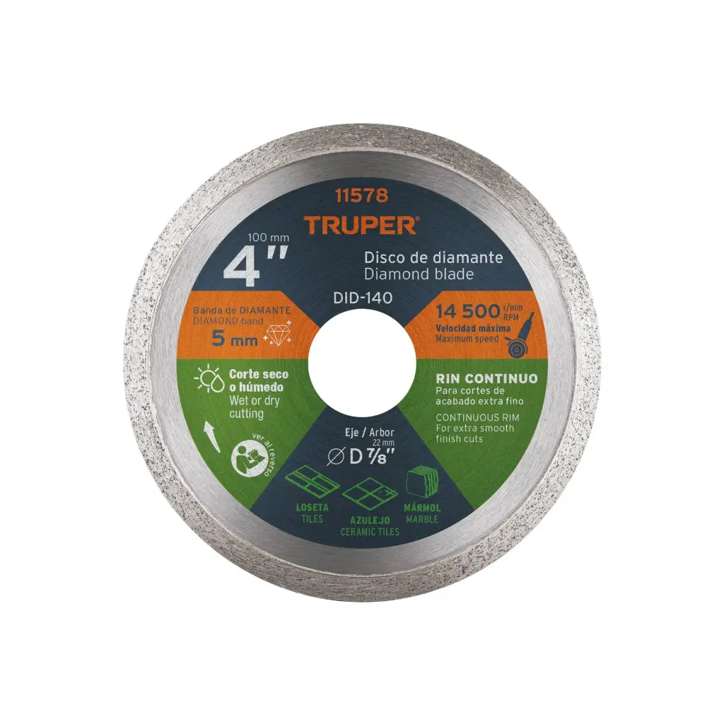 Disco diamantado continuo, acabado fino 4", Truper