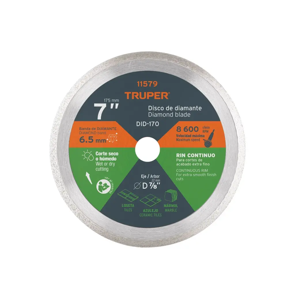Disco diamantado continuo, acabado fino 7", Truper