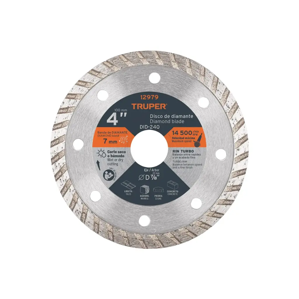 Disco diamantado turbo, usos generales 4", Truper