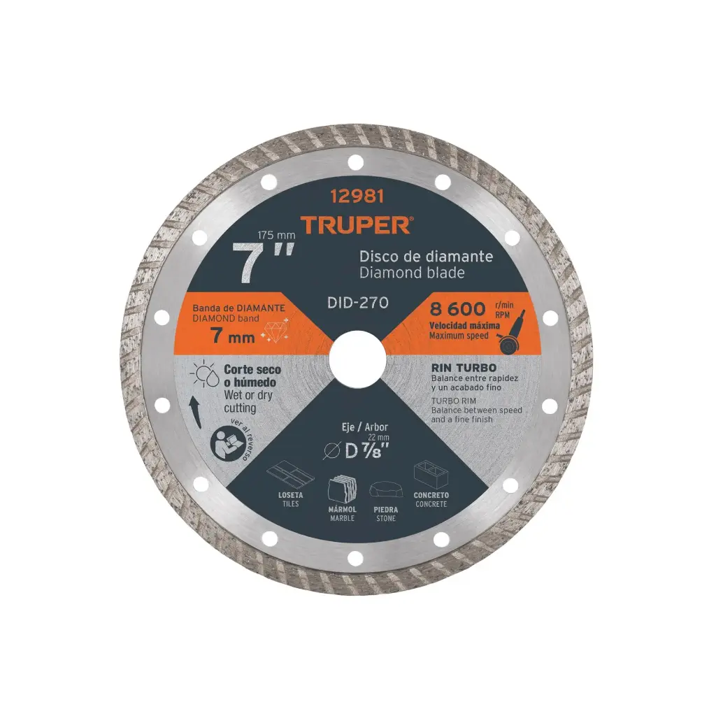 Disco diamantado turbo, usos generales 7", Truper