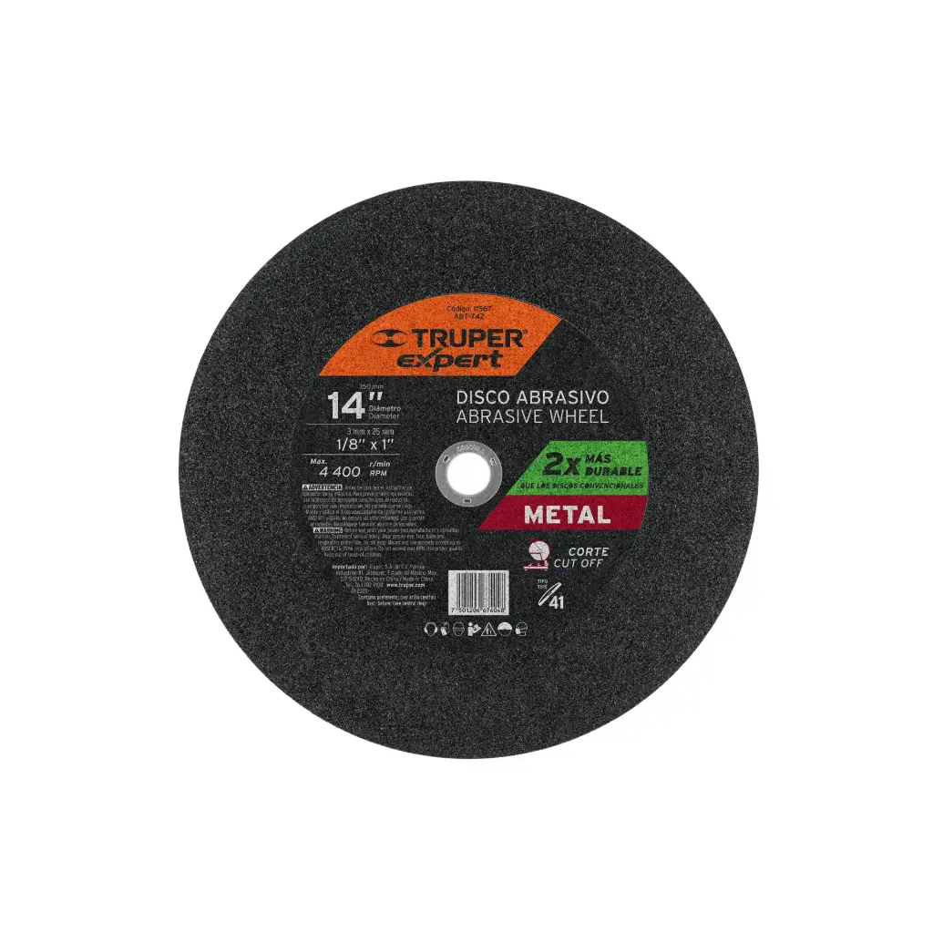 Disco para corte de metal 14", alto rendimiento,  diametro 2.8 mm, Truper
