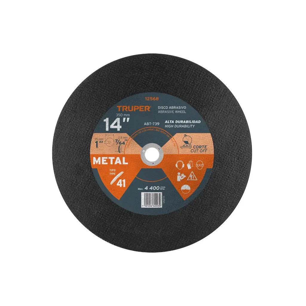 Disco para corte de metal 14", para maquina cortador de metales, uso general, Truper