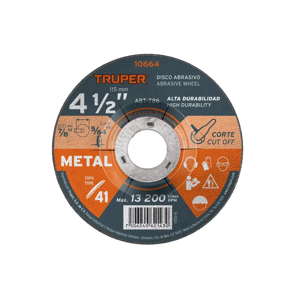 Disco para corte de metal, alto rendimiento 4 1/2", diametro 2 mm, Truper