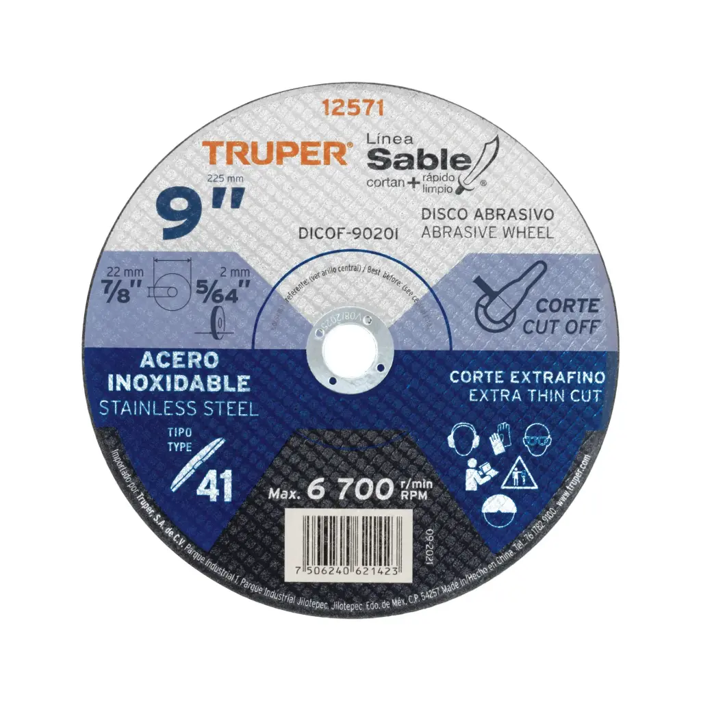 Disco para corte extrafino acero inoxidable, alto rendimiento 4 1/2" , diametro 1 mm, Truper