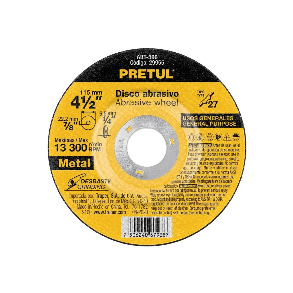 Disco para desbate de metal tipo 27 diametro 4-1/2", Pretul