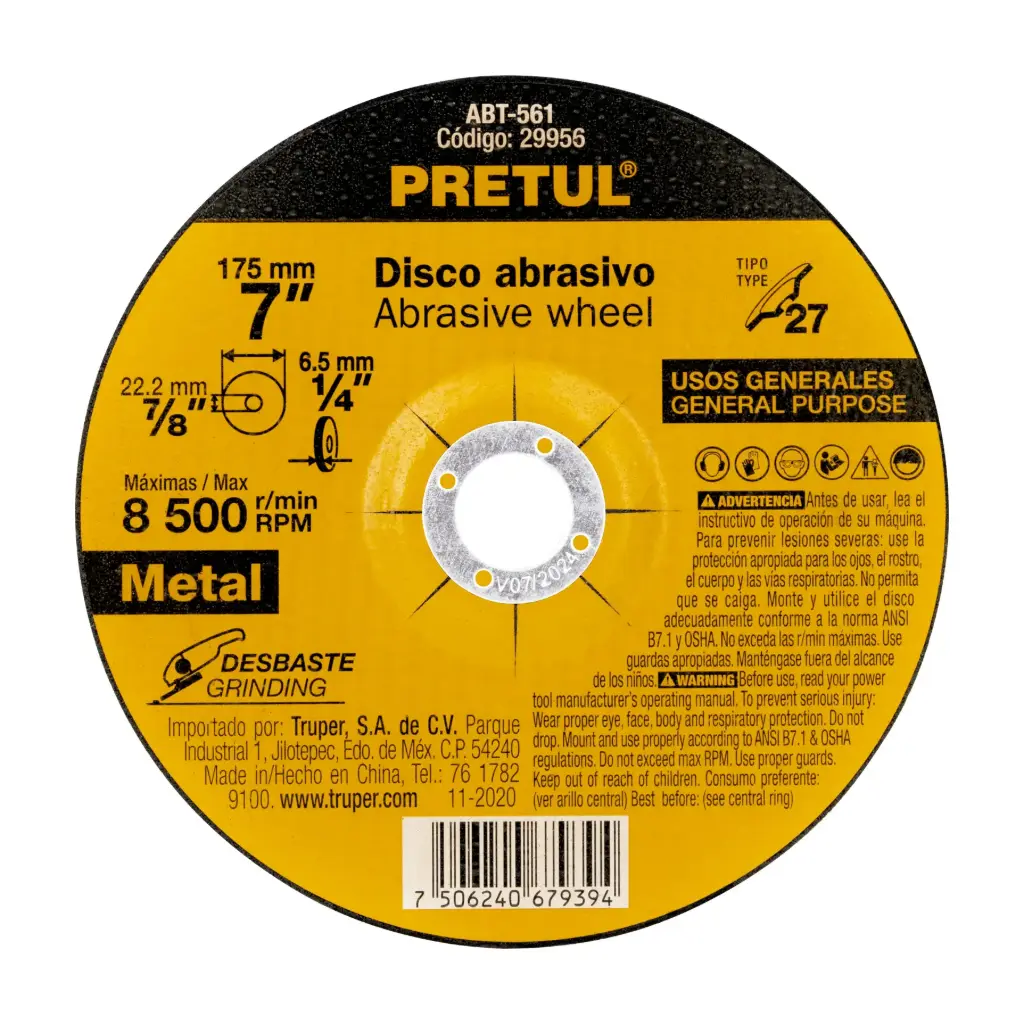 Disco para desbate de metal tipo 27 diametro 7", Pretul