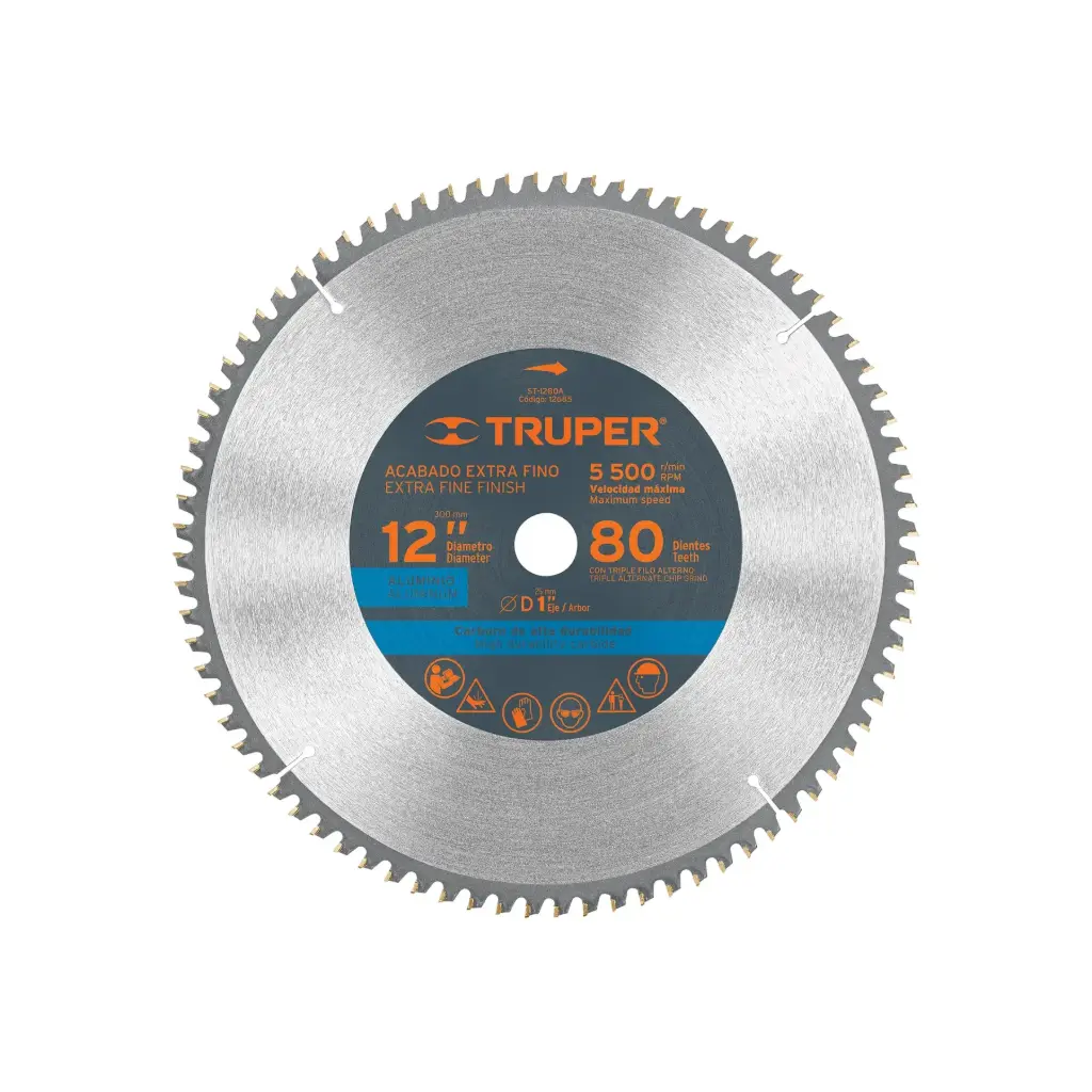 [12685] Sierra circular 12" para aluminio, 80 dientes centro 1", Truper