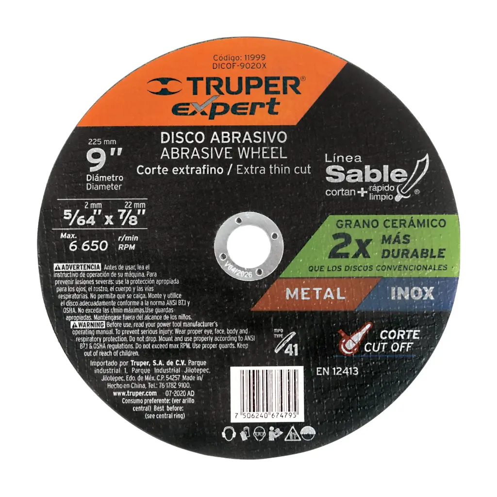 Disco tipo 41, corte fino metal, Línea Sable 9", Truper