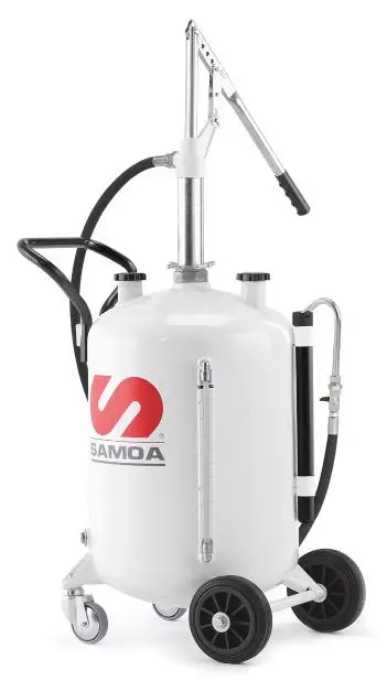 Dispensador movil de aceite C/Bomba manual accionamiento a palanca manguera de despacho de 1.5 MT, Samoa