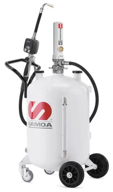 Dispensador movil de aceite C/Bomba neumatica con pistola de despacho con contrometro capacidad 65 LT, Samoa