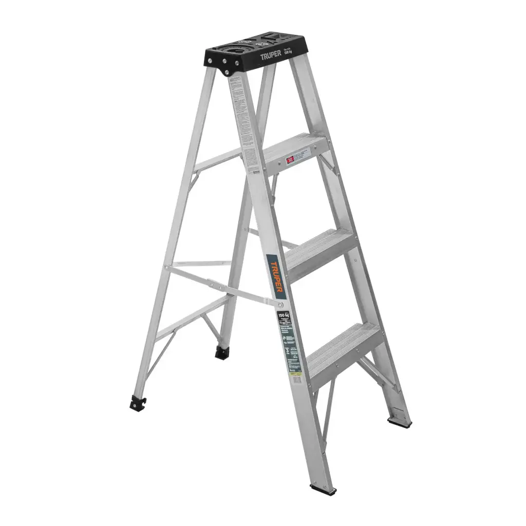 Escalera tipo tijera, 91 kg, sin bandeja, 3 peldaños, Truper