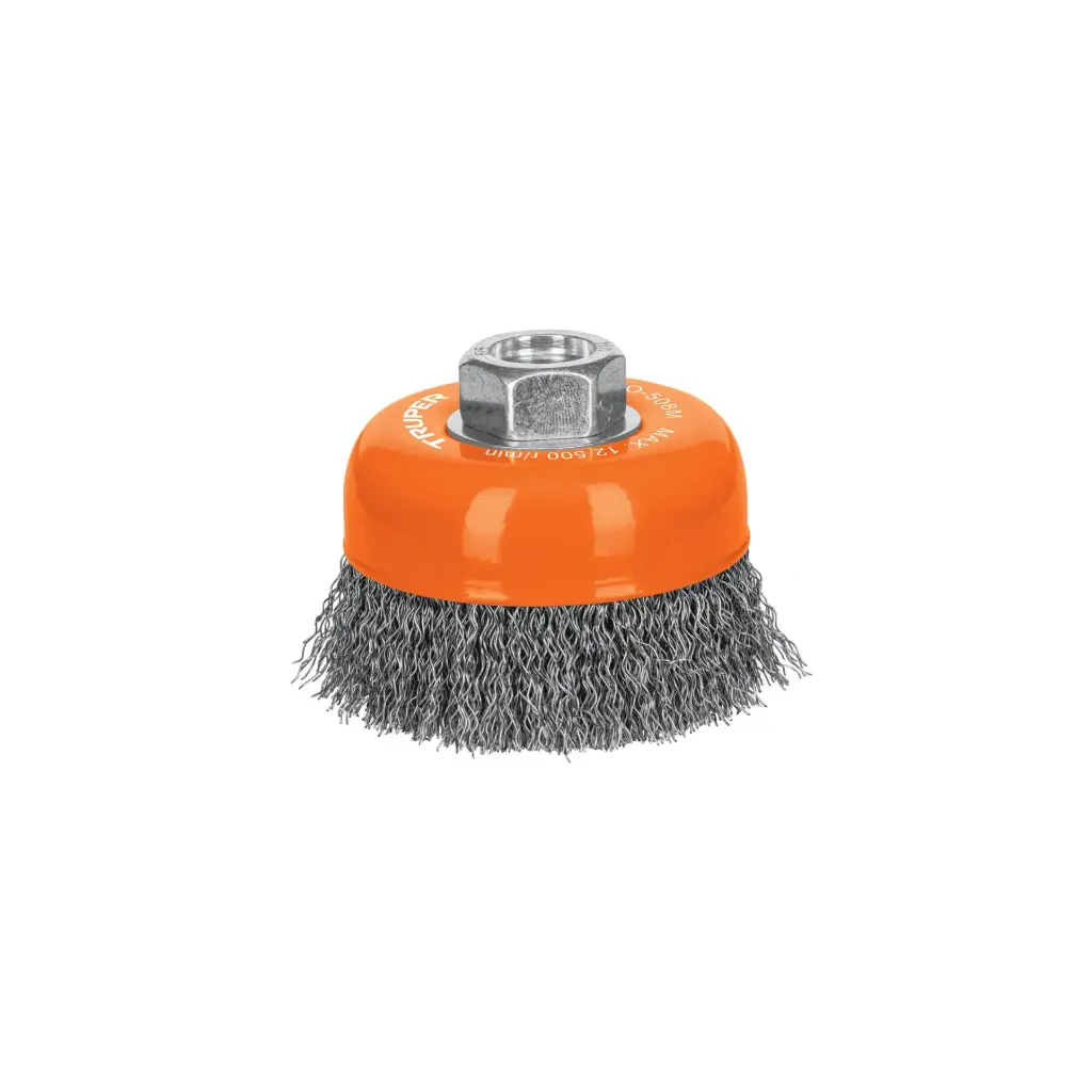 Escobilla tipo copa alambre ondulado fino, calibre 0.30 y 0.35 mm, 3" M14, Truper