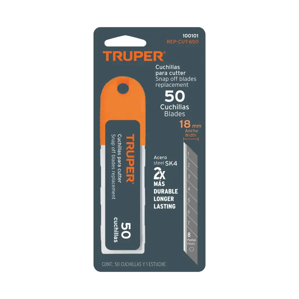 Estuche con 50 cuchillas SK4 de 18 mm para cutter, Truper