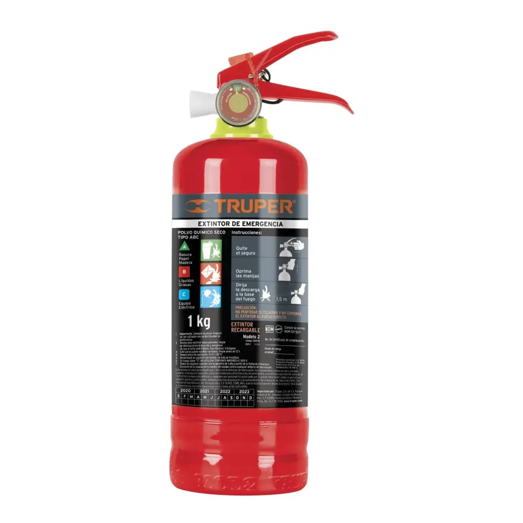 [100276] Extintor portátil recargable 1 kg, polvo tipo ABC, Truper