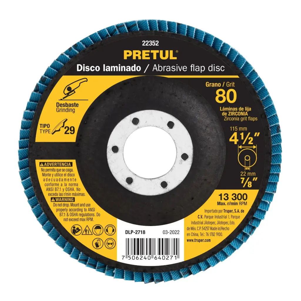 [22352] Disco flap 4-1/2" grano 80 centro 7/8", Pretul
