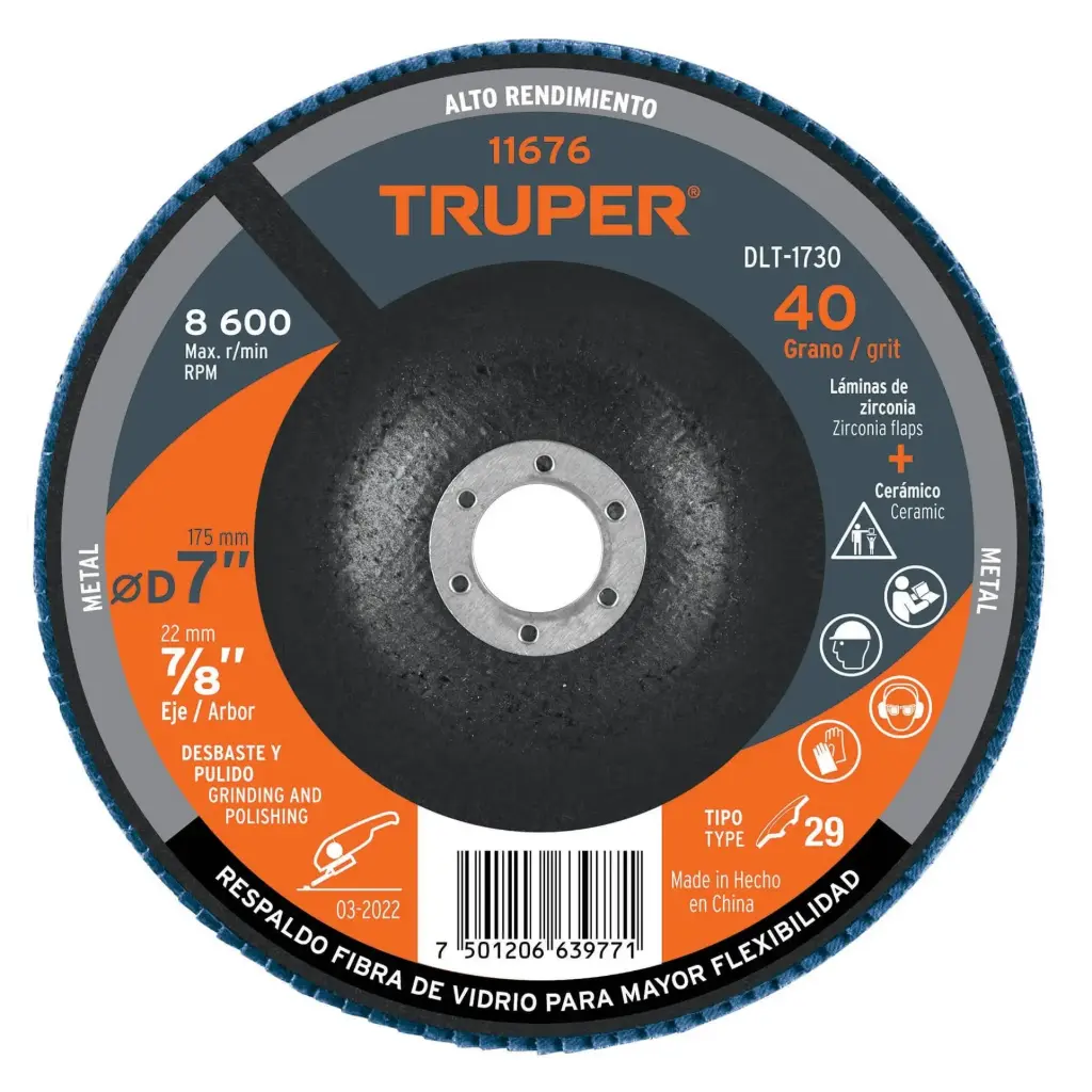 [11676] Disco flap 7" grano 40 centro 7/8", Truper