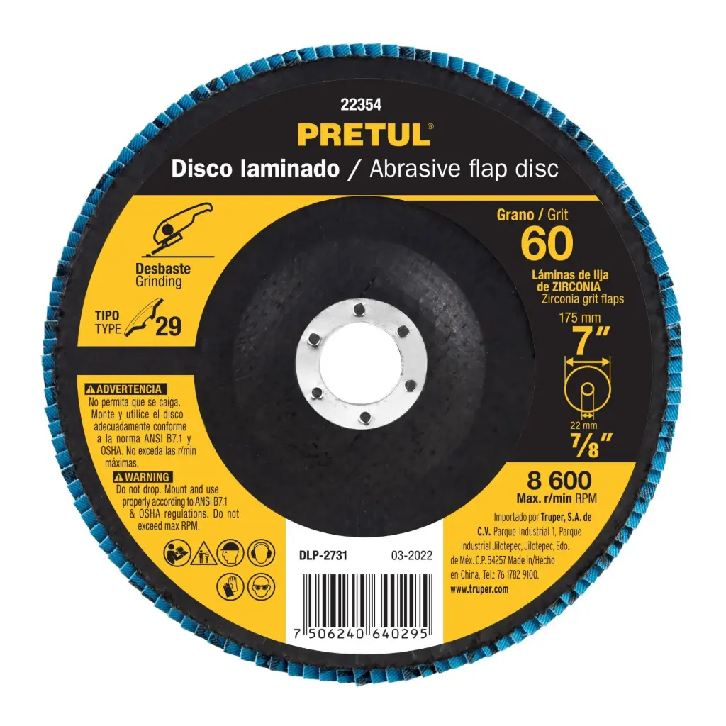 [22354] Disco flap 7" grano 60 centro 7/8", Pretul