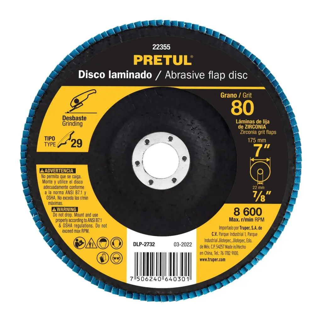 [22355] Disco flap 7" grano 80 centro 7/8", Pretul