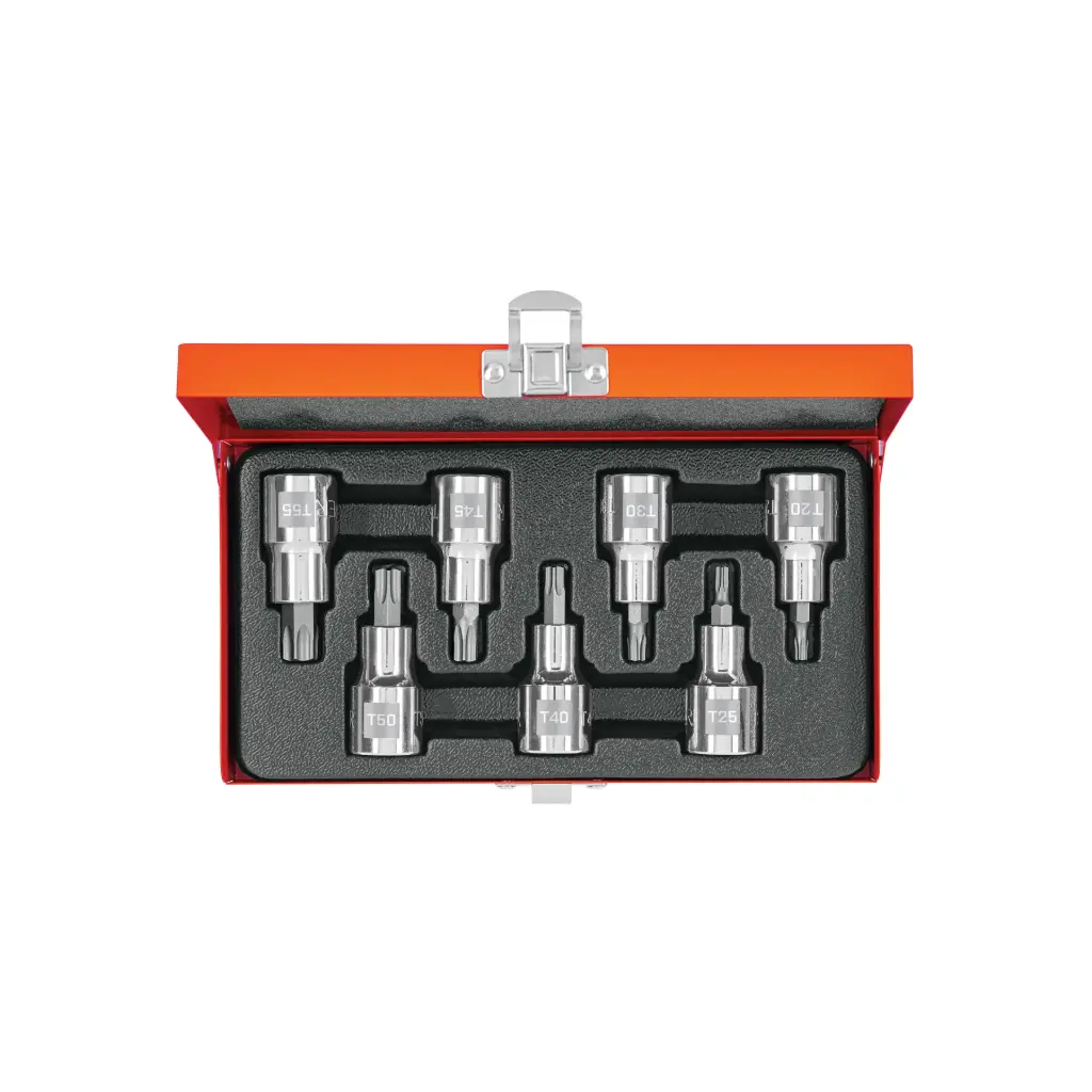 [13928] Juego de 7 dados de punta torx encastre 1/2", estuche metálico