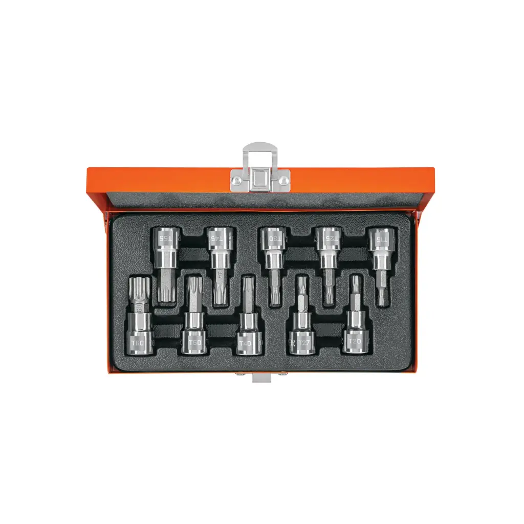 Juego de 10 dados de punta torx encastre 3/8", estuche metálico