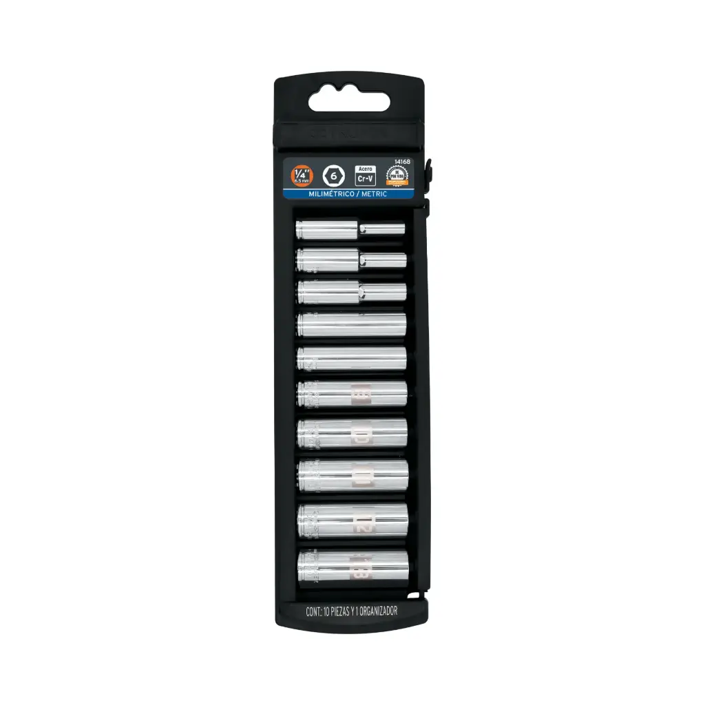 Juego de 10 dados tubulares hexagonales encastre 1/4" mm, Truper