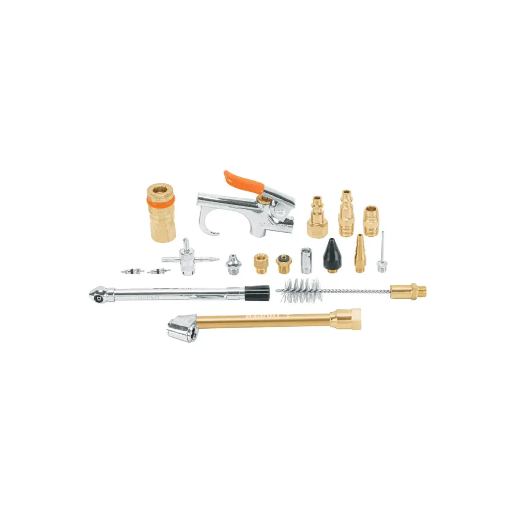 Juego de 18 accesorios neumaticos para limpiar, inflar y calibrar, Truper