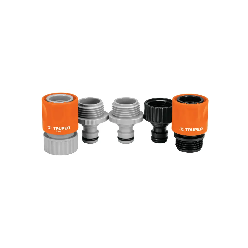 Juego de 5 conectores 3/4" rápidos de ABS, sistema click, Truper