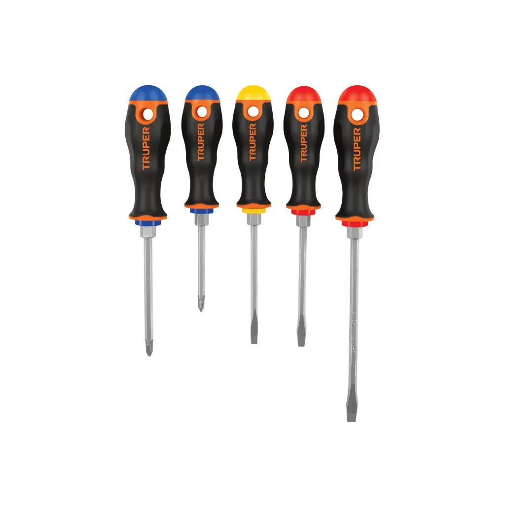 [14138] Juego de 5 desarmadores mango Comfort Grip, Truper