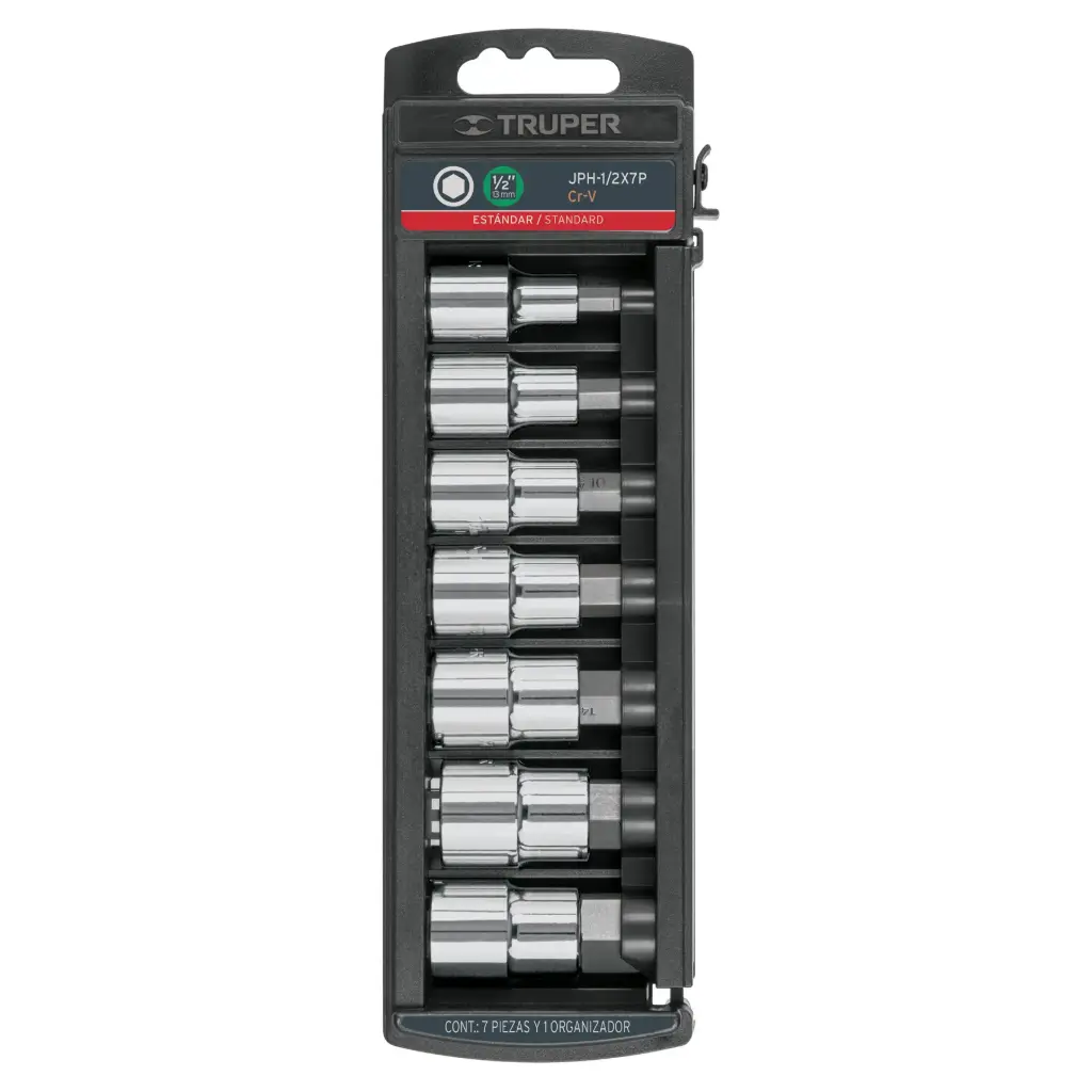 [102239] JPH-1/2X7P Juego de 7 dados cuadro 1/2" punta hexagonal std, Truper